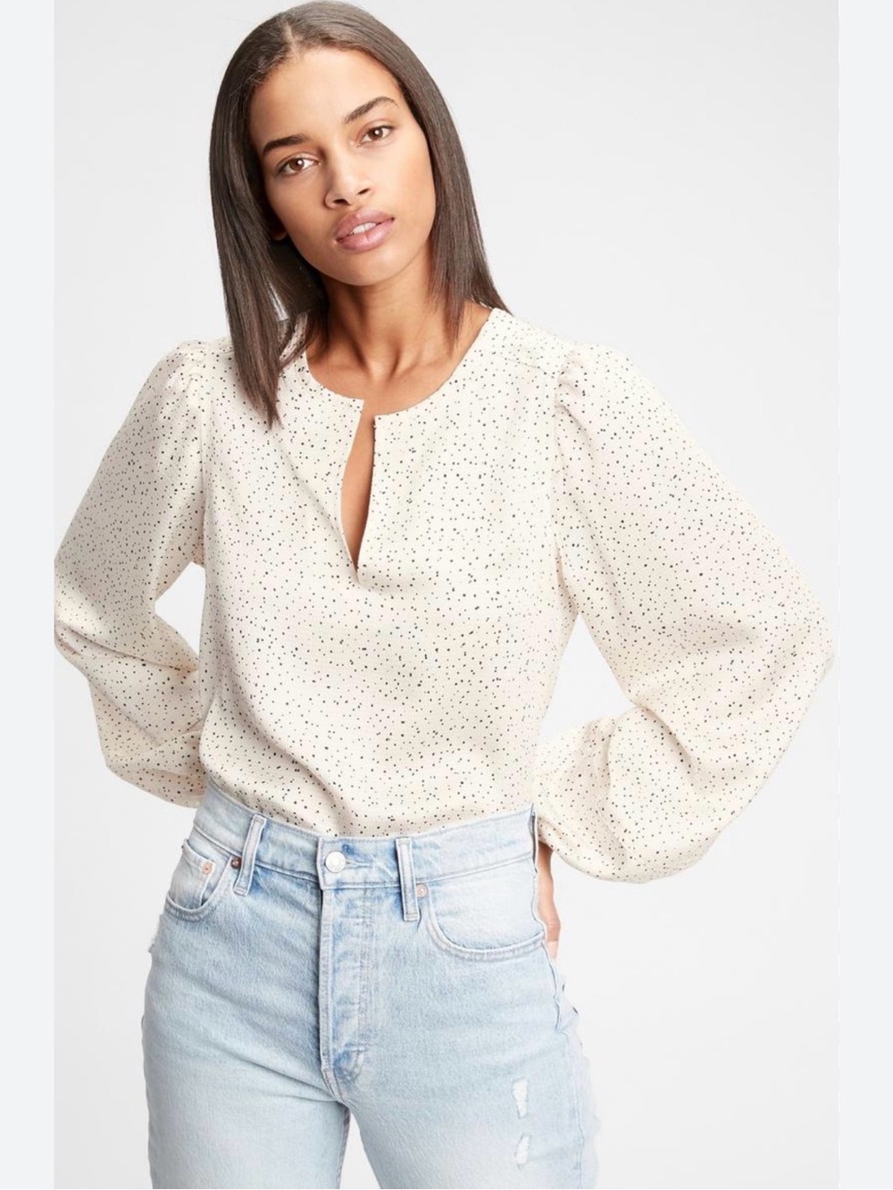 2 for $20 sale: Gap ivory black polka dot long balloon sleeve blouse